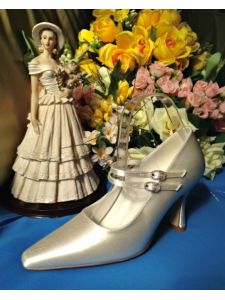 Elegáns zárt esküvői cipő, dupla pánttal, strasszcsattal, Shade